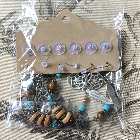 Bohemian Southwestern Earrings Silver Plated Set - Picture 8 of 9